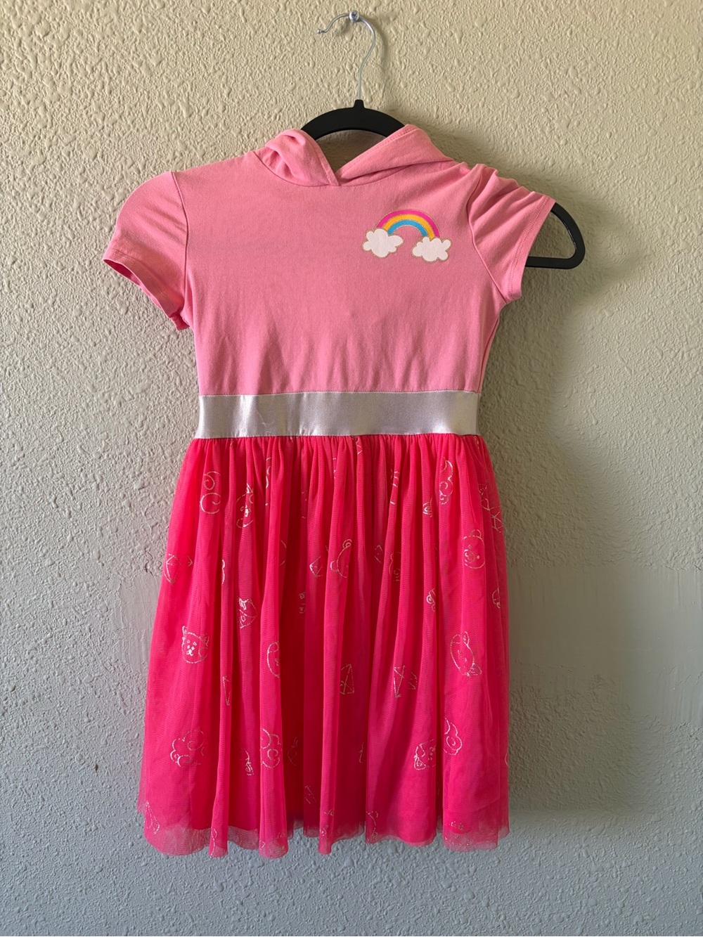 Pink dress with rainbow hood for girls, size M